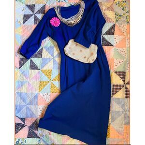 Stunning 1950's Wiggle Dress Blue Wool XS